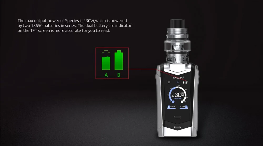SMOK SPECIES KIT 230W TOUCH SCREEN TFV8 BABY V2 TANK VAPE KIT AUTHENTIC - Image 3